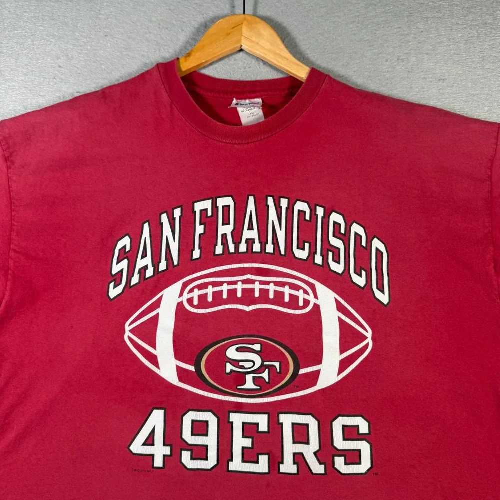 Vintage San Francisco 49ers Champion‎ Red Football Graphic T-Shirt XXL 90's NFL - Picture 3 of 14